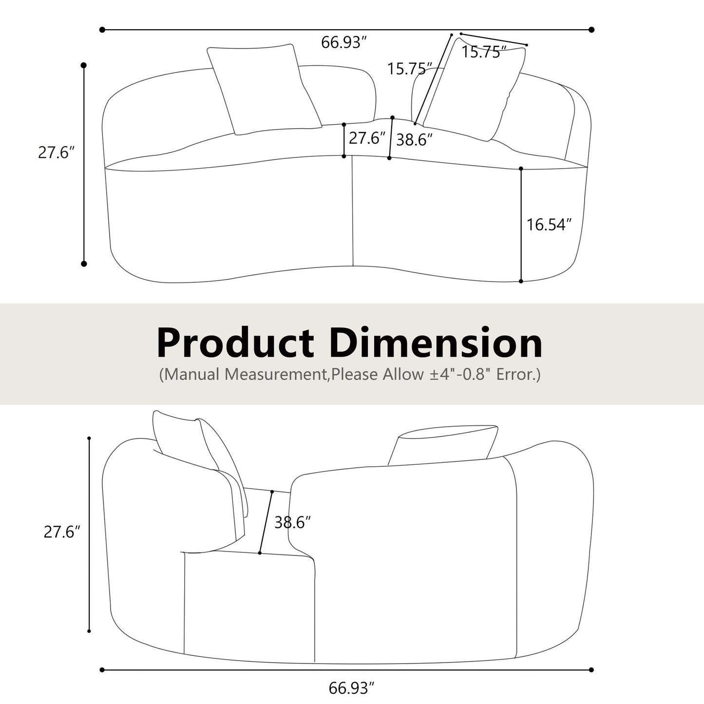 66.93 Inch Curved Loveseat Grey Full Compression Sponge Sofa, Teddy Velvet Fabric, No-Assembly Compact Sofa