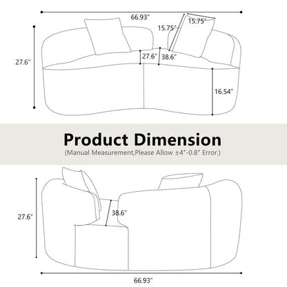 66.93 Inch Curved Loveseat Grey Full Compression Sponge Sofa, Teddy Velvet Fabric, No-Assembly Compact Sofa
