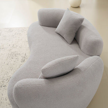 66.93 Inch Curved Loveseat Grey Full Compression Sponge Sofa, Teddy Velvet Fabric, No-Assembly Compact Sofa