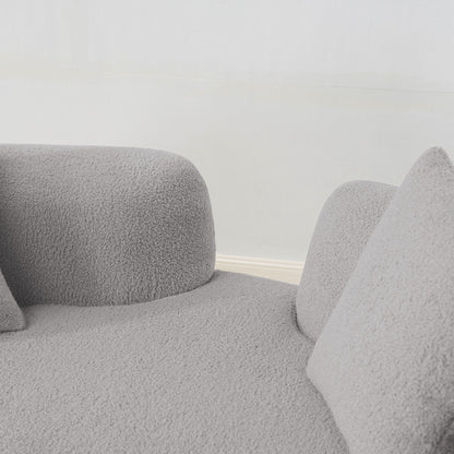 66.93 Inch Curved Loveseat Grey Full Compression Sponge Sofa, Teddy Velvet Fabric, No-Assembly Compact Sofa