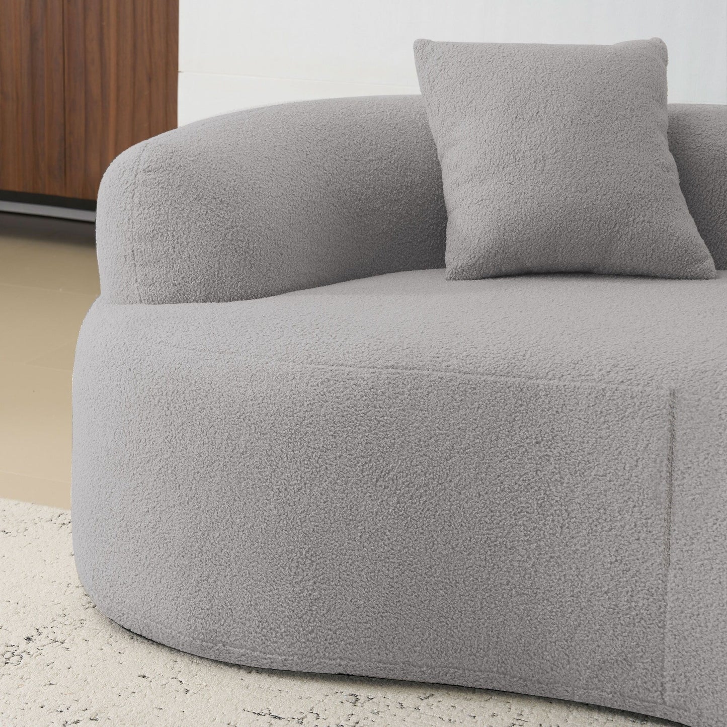 66.93 Inch Curved Loveseat Grey Full Compression Sponge Sofa, Teddy Velvet Fabric, No-Assembly Compact Sofa