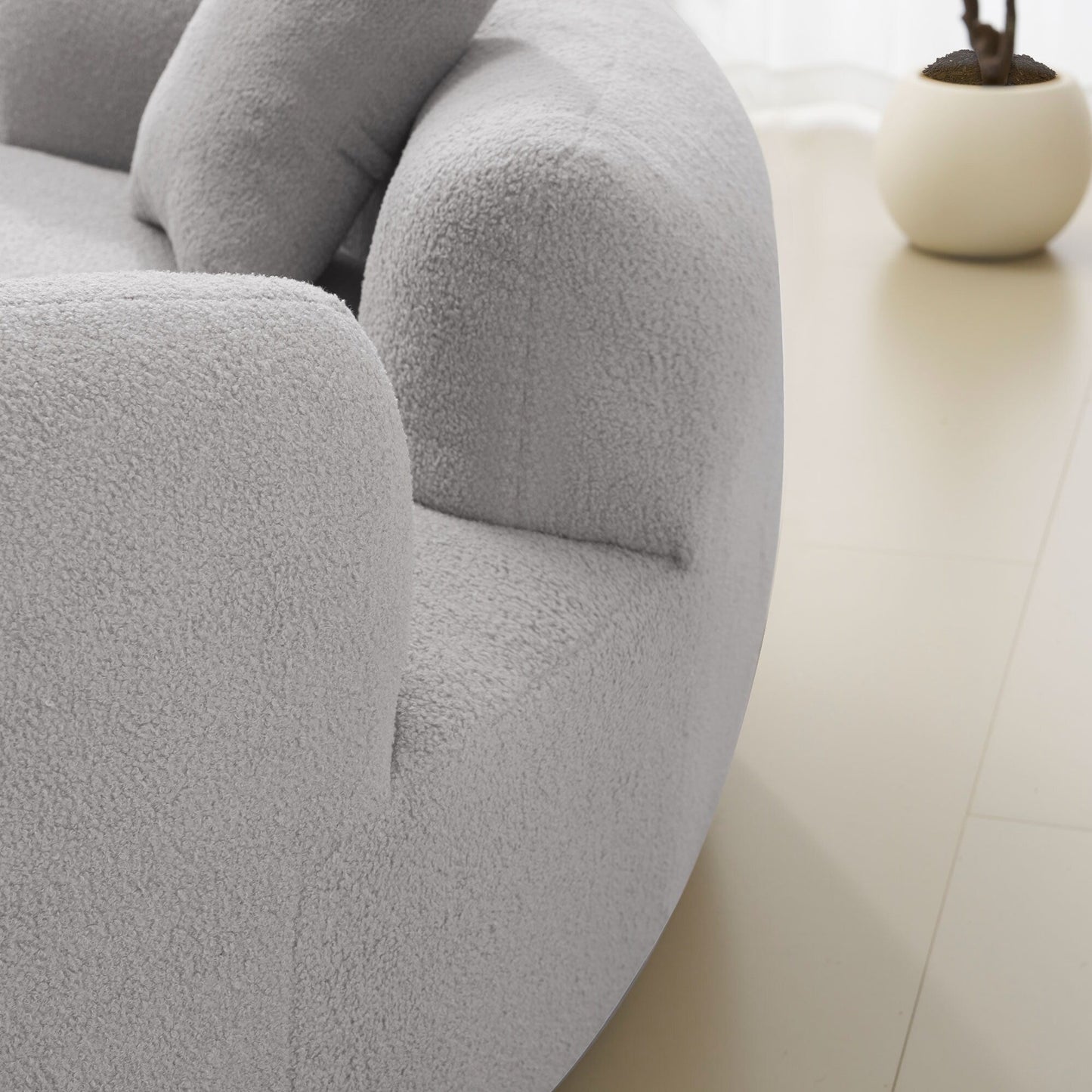 66.93 Inch Curved Loveseat Grey Full Compression Sponge Sofa, Teddy Velvet Fabric, No-Assembly Compact Sofa