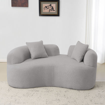66.93 Inch Curved Loveseat Grey Full Compression Sponge Sofa, Teddy Velvet Fabric, No-Assembly Compact Sofa