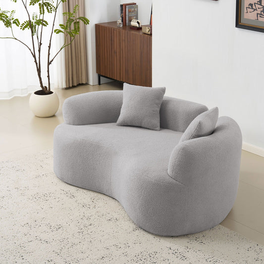 66.93 Inch Curved Loveseat Grey Full Compression Sponge Sofa, Teddy Velvet Fabric, No-Assembly Compact Sofa
