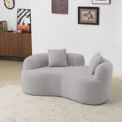 66.93 Inch Curved Loveseat Grey Full Compression Sponge Sofa, Teddy Velvet Fabric, No-Assembly Compact Sofa