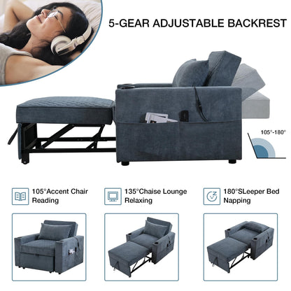 66.93Metal 2-Seater Sleeper Sofa Massage and Heat Pillow and Hidden Storage and Cup Holders
