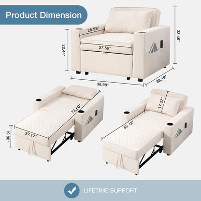 66.93Metal 2-Seater Sleeper Sofa Massage and Heat Pillow and Hidden Storage and Cup Holders