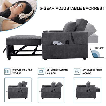 66.93Metal 2-Seater Sleeper Sofa Massage and Heat Pillow and Hidden Storage and Cup Holders