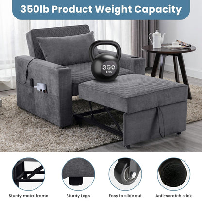 66.93Metal 2-Seater Sleeper Sofa Massage and Heat Pillow and Hidden Storage and Cup Holders
