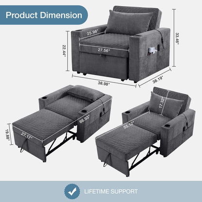 66.93Metal 2-Seater Sleeper Sofa Massage and Heat Pillow and Hidden Storage and Cup Holders