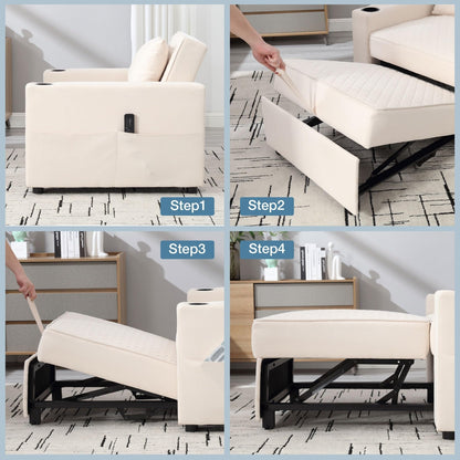 66.93Metal 2-Seater Sleeper Sofa Massage and Heat Pillow and Hidden Storage and Cup Holders