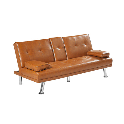 66 Folding Loveseat Sofa Bed with Silver Metal Legs and Cup Holder for Living Room