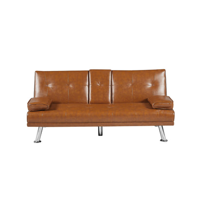 66 Folding Loveseat Sofa Bed with Silver Metal Legs and Cup Holder for Living Room