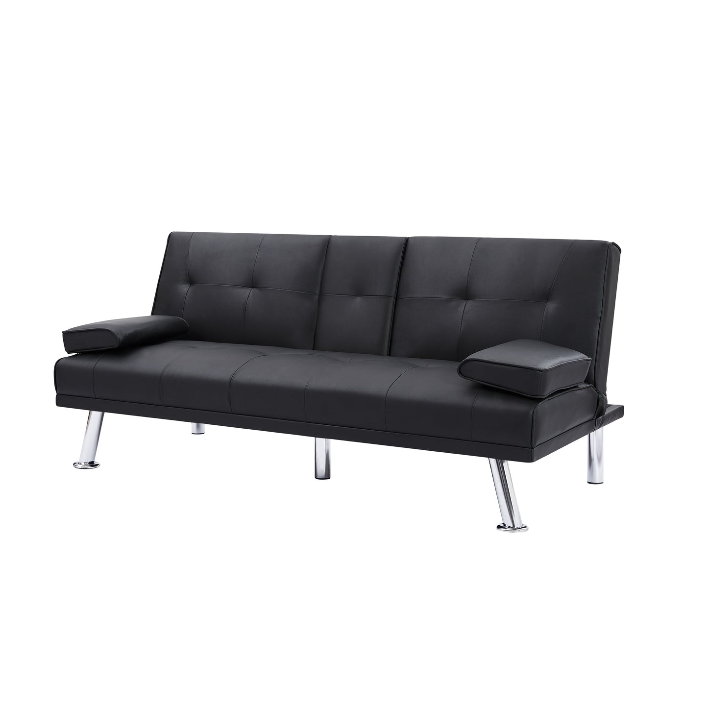 66 Folding Loveseat Sofa Bed with Silver Metal Legs and Cup Holder for Living Room