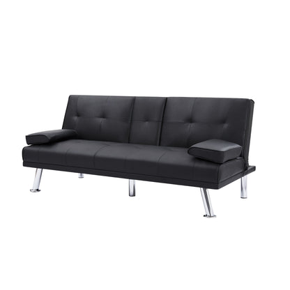 66 Folding Loveseat Sofa Bed with Silver Metal Legs and Cup Holder for Living Room