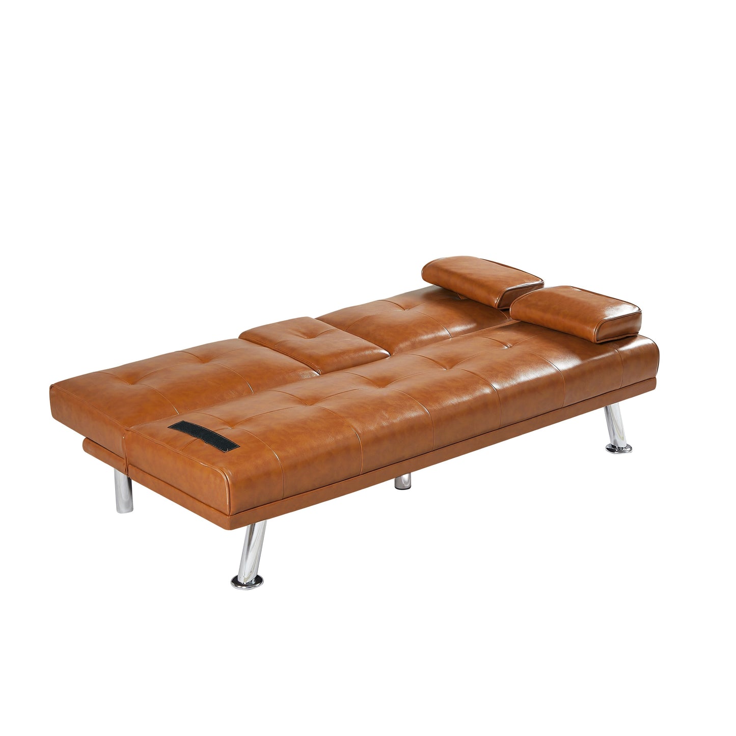 66 Folding Loveseat Sofa Bed with Silver Metal Legs and Cup Holder for Living Room