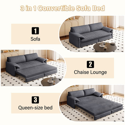 66 Queen Pull Out Sofa Bed, 3-in-1 Convertible Sleeper Sofa with Side Storage,Multi-Functional Velvet Loveseat Bed