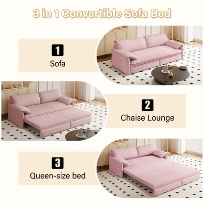 66 Queen Pull Out Sofa Bed, 3-in-1 Convertible Sleeper Sofa with Side Storage,Multi-Functional Velvet Loveseat Bed