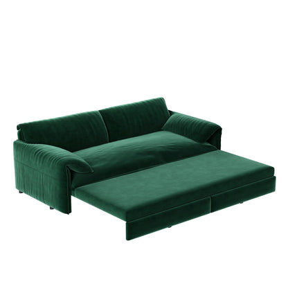 66 Queen Pull Out Sofa Bed, 3-in-1 Convertible Sleeper Sofa with Side Storage,Multi-Functional Velvet Loveseat Bed