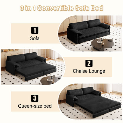 66 Queen Pull Out Sofa Bed, 3-in-1 Convertible Sleeper Sofa with Side Storage,Multi-Functional Velvet Loveseat Bed