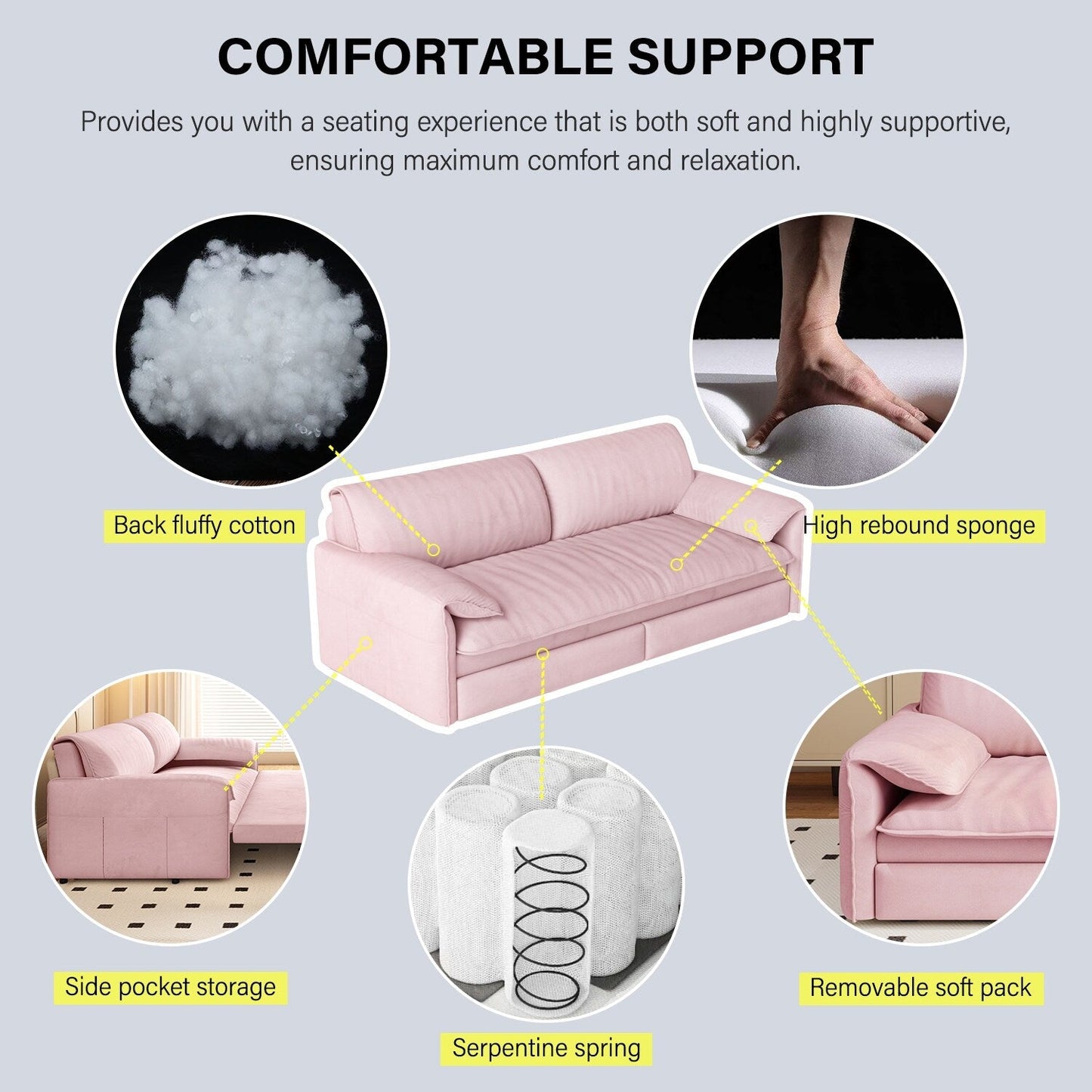 66 Queen Pull Out Sofa Bed, 3-in-1 Convertible Sleeper Sofa with Side Storage,Multi-Functional Velvet Loveseat Bed