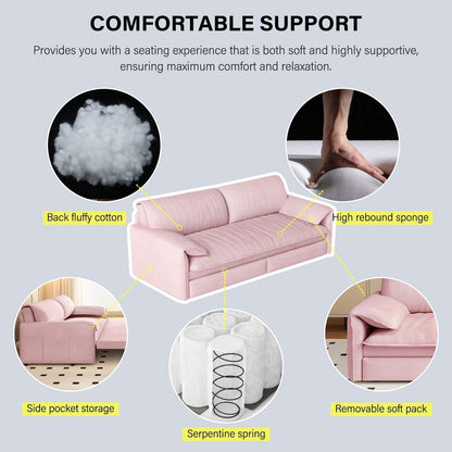 66 Queen Pull Out Sofa Bed, 3-in-1 Convertible Sleeper Sofa with Side Storage,Multi-Functional Velvet Loveseat Bed