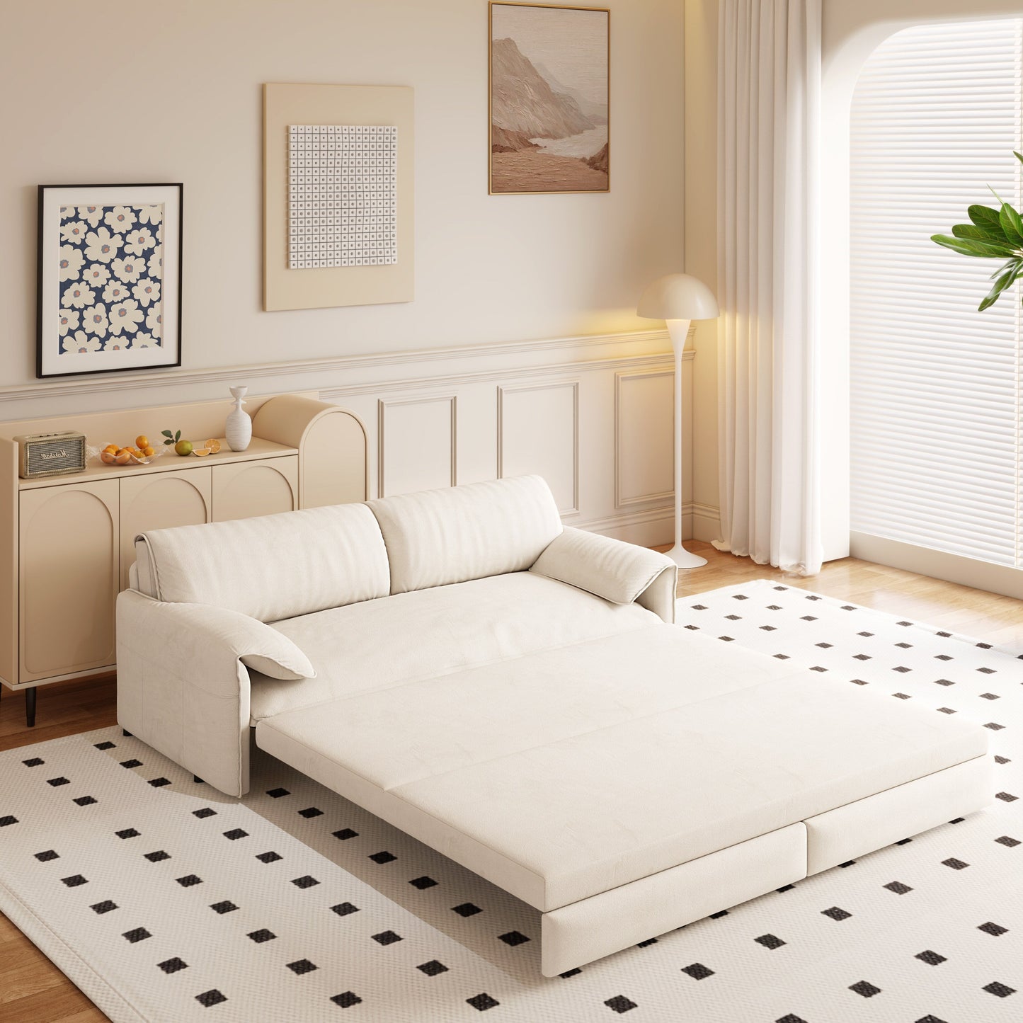 66 Queen Pull Out Sofa Bed, 3-in-1 Convertible Sleeper Sofa with Side Storage,Multi-Functional Velvet Loveseat Bed