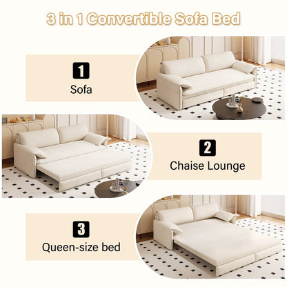 66 Queen Pull Out Sofa Bed, 3-in-1 Convertible Sleeper Sofa with Side Storage,Multi-Functional Velvet Loveseat Bed
