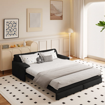 66 Queen Pull Out Sofa Bed, 3-in-1 Convertible Sleeper Sofa with Side Storage,Multi-Functional Velvet Loveseat Bed