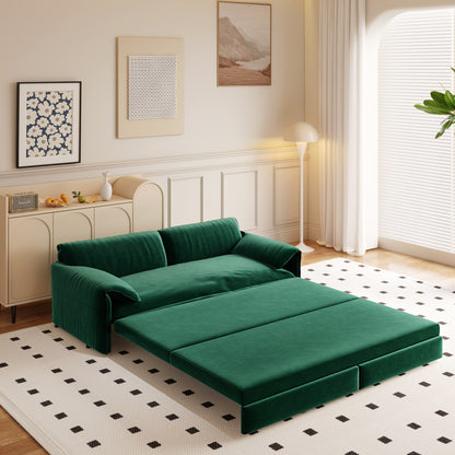66 Queen Pull Out Sofa Bed, 3-in-1 Convertible Sleeper Sofa with Side Storage,Multi-Functional Velvet Loveseat Bed