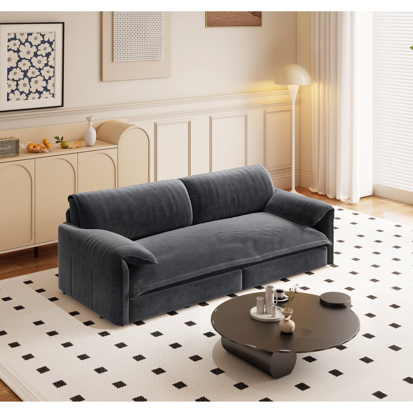 66 Queen Pull Out Sofa Bed, 3-in-1 Convertible Sleeper Sofa with Side Storage,Multi-Functional Velvet Loveseat Bed