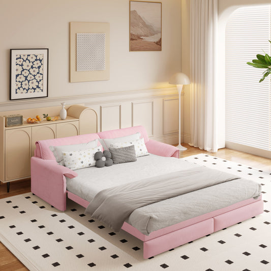 66 Queen Pull Out Sofa Bed, 3-in-1 Convertible Sleeper Sofa with Side Storage,Multi-Functional Velvet Loveseat Bed