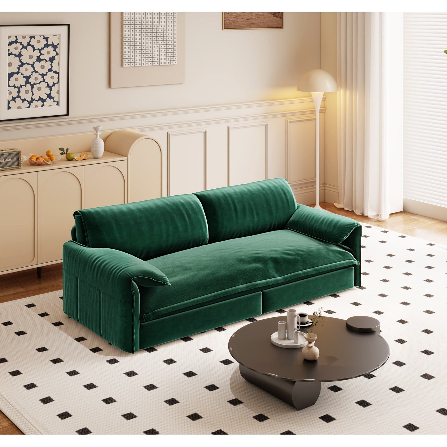 66 Queen Pull Out Sofa Bed, 3-in-1 Convertible Sleeper Sofa with Side Storage,Multi-Functional Velvet Loveseat Bed