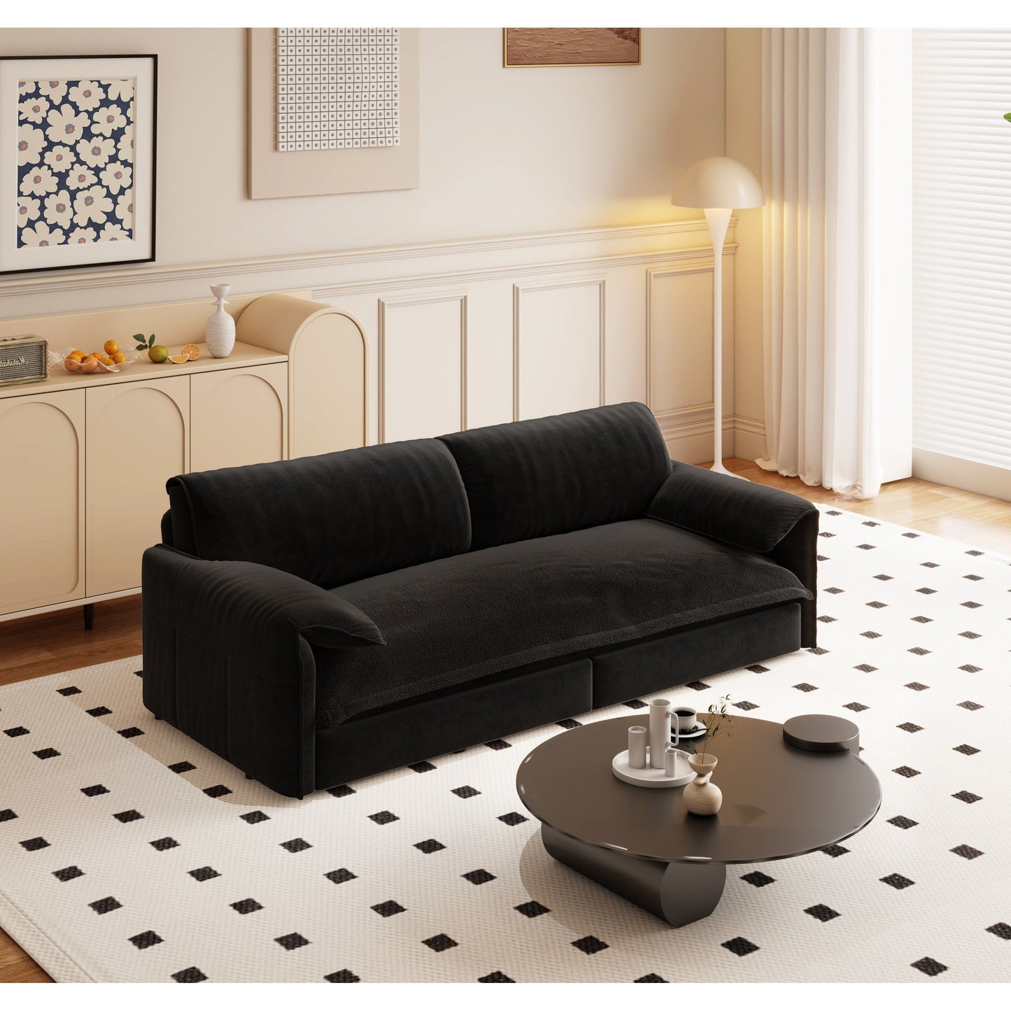 66 Queen Pull Out Sofa Bed, 3-in-1 Convertible Sleeper Sofa with Side Storage,Multi-Functional Velvet Loveseat Bed