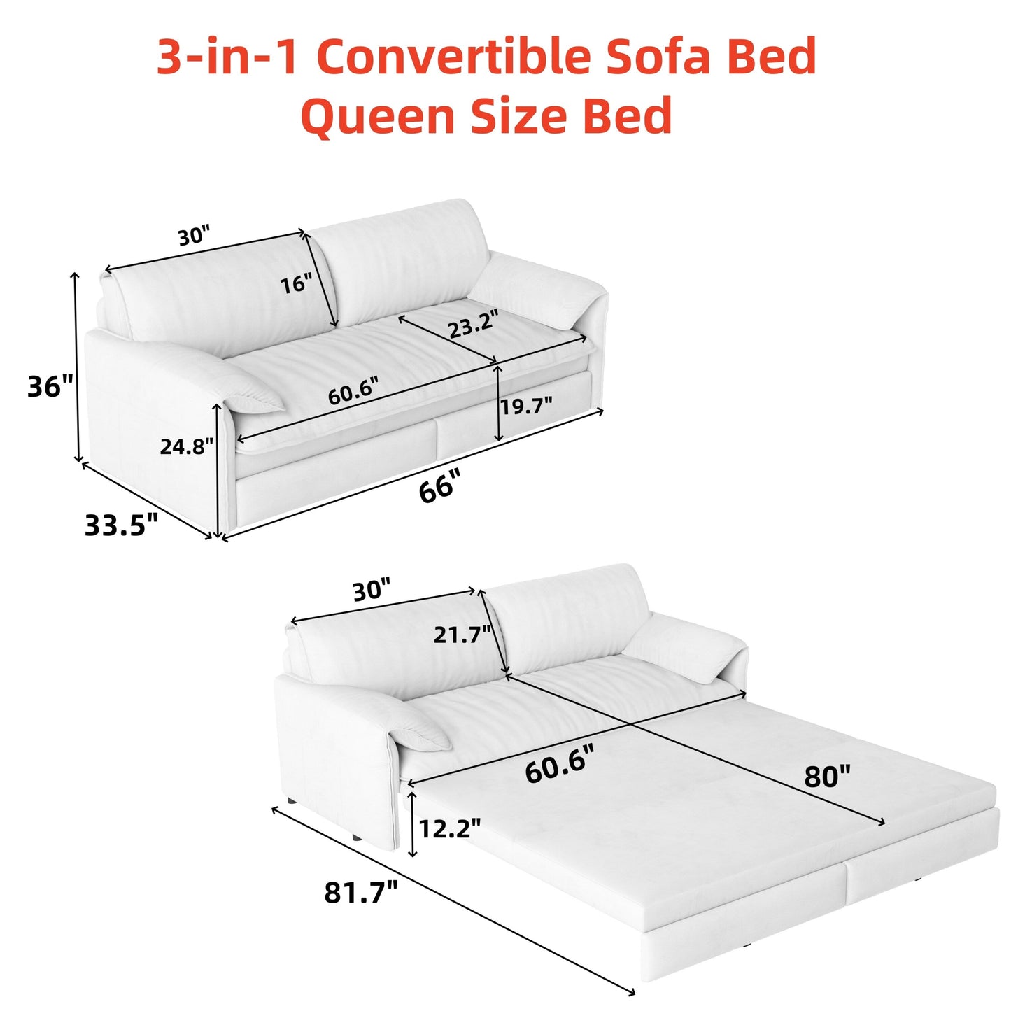 66Velvet 2-Seater Sleeper Sofa with Side Storage for Living Room,Apartment