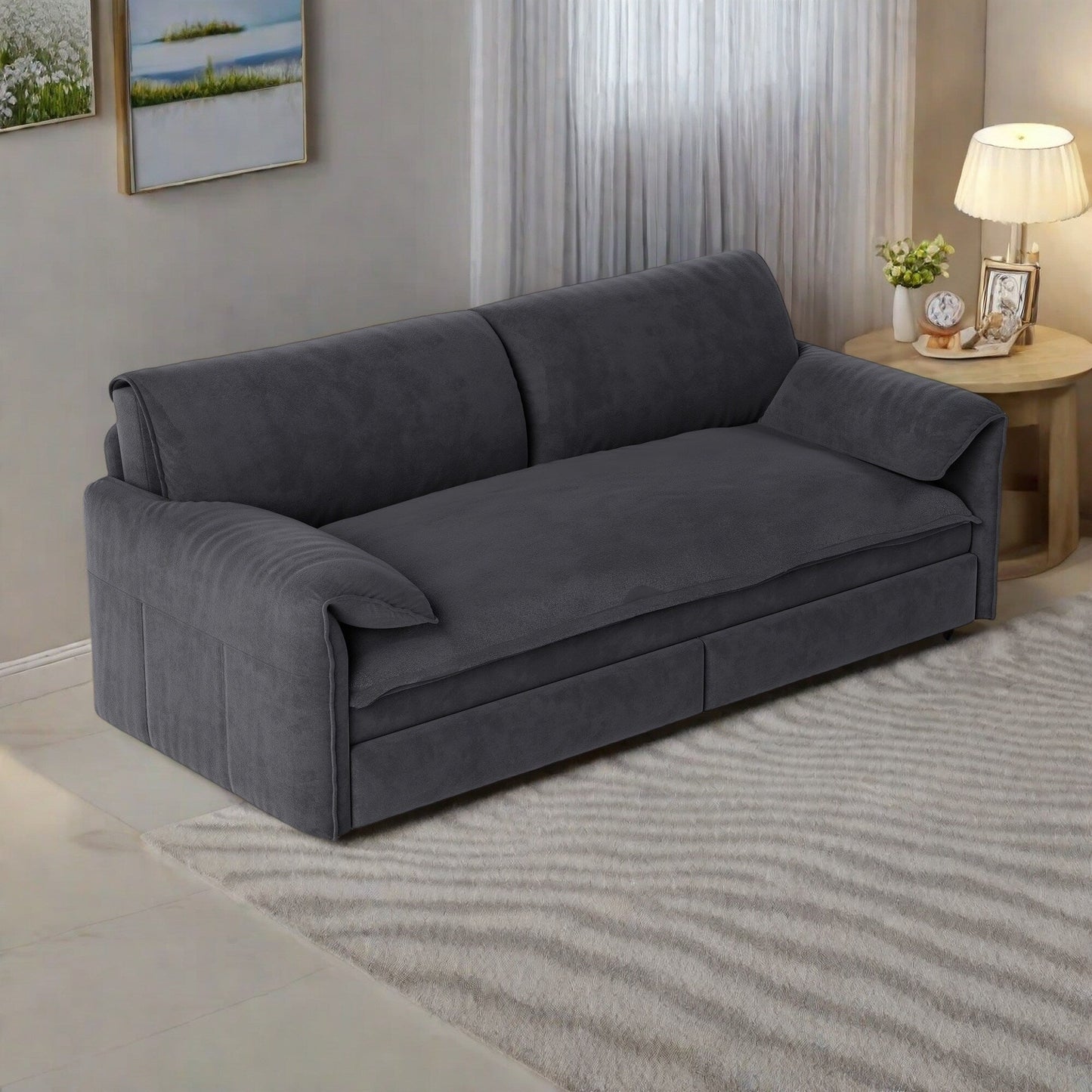 66Velvet 2-Seater Sleeper Sofa with Side Storage for Living Room,Apartment
