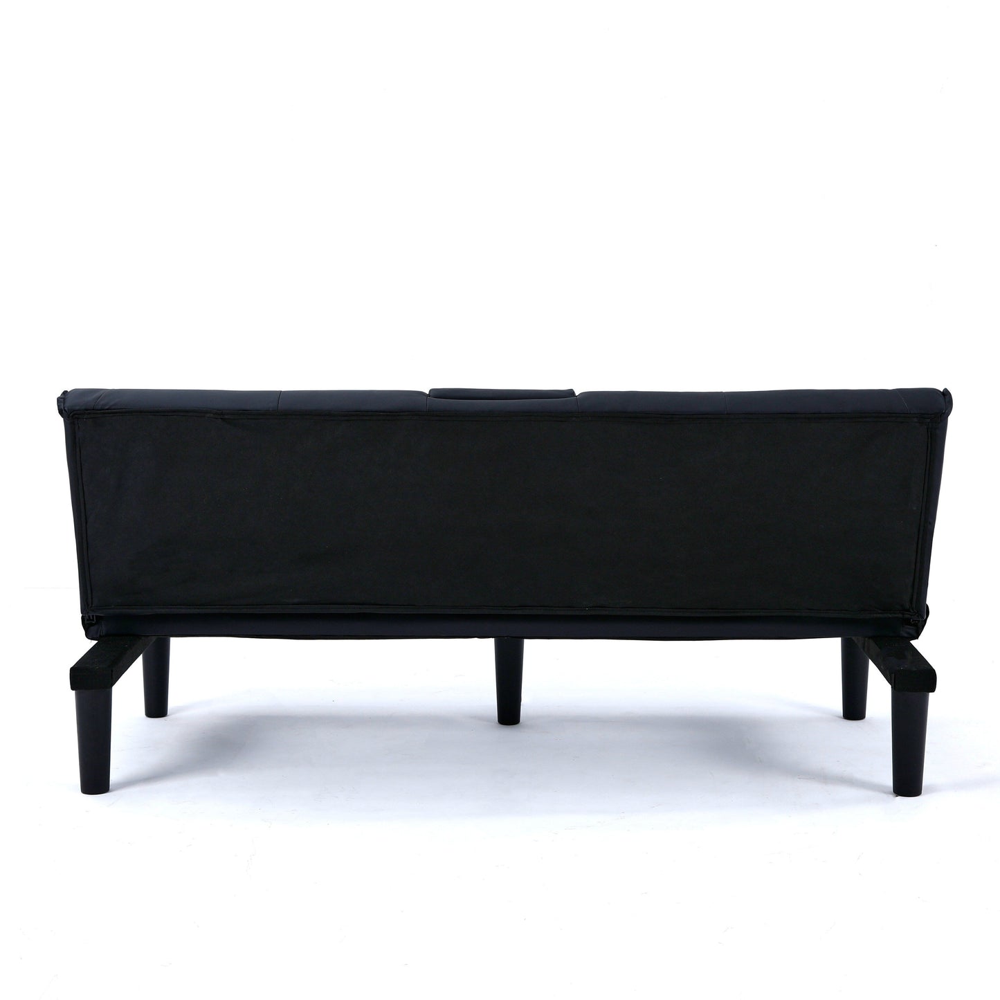 67 Inch Black PVC Foldable Sofa Bed with Cup Holder for Living Room Guest Room Dorm Office