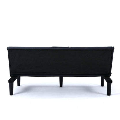 67 Inch Black PVC Foldable Sofa Bed with Cup Holder for Living Room Guest Room Dorm Office