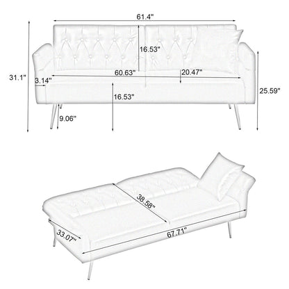 67.71 Inch Faux Leather Sofa Bed with Adjustment Armres - 67.71W * 33.07D* 31.1H