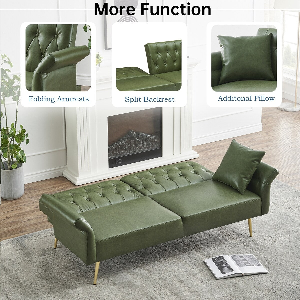 67.71 Inch Faux Leather Sofa Bed with Adjustment Armres - 67.71W * 33.07D* 31.1H