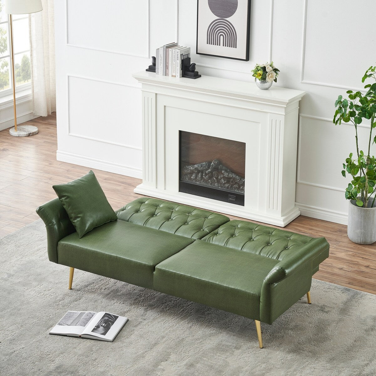 67.71 Inch Faux Leather Sofa Bed with Adjustment Armres - 67.71W * 33.07D* 31.1H