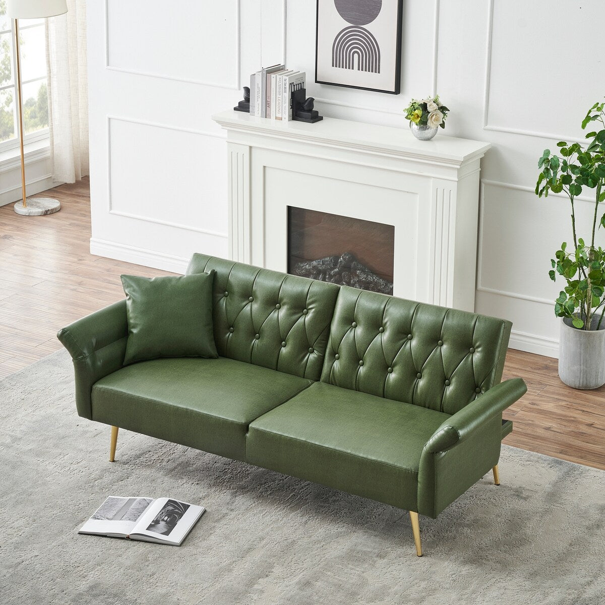 67.71 Inch Faux Leather Sofa Bed with Adjustment Armres - 67.71W * 33.07D* 31.1H