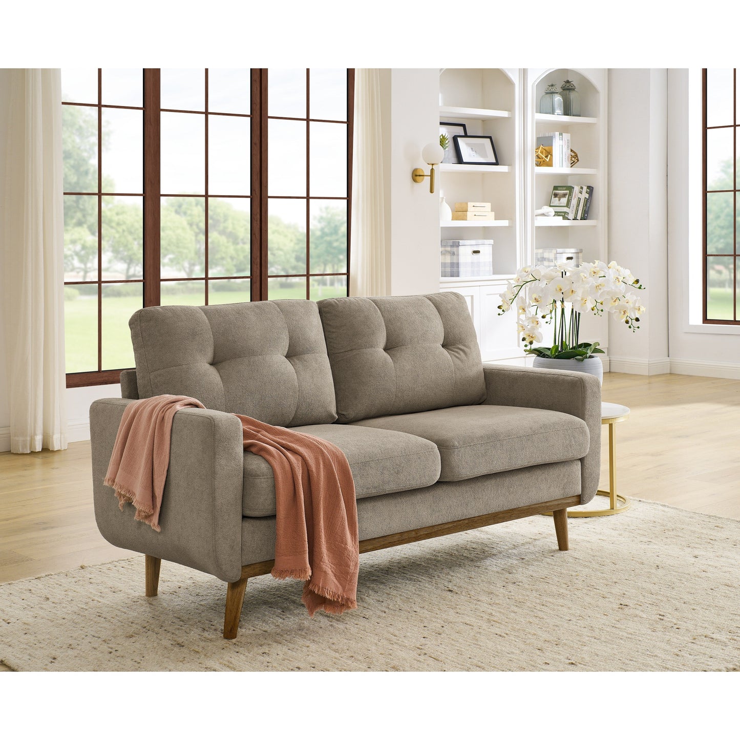 67.7 Mid-Century Tufted Loveseat with Wood Legs - 29.5 D x 67.7 W x 34.6 H