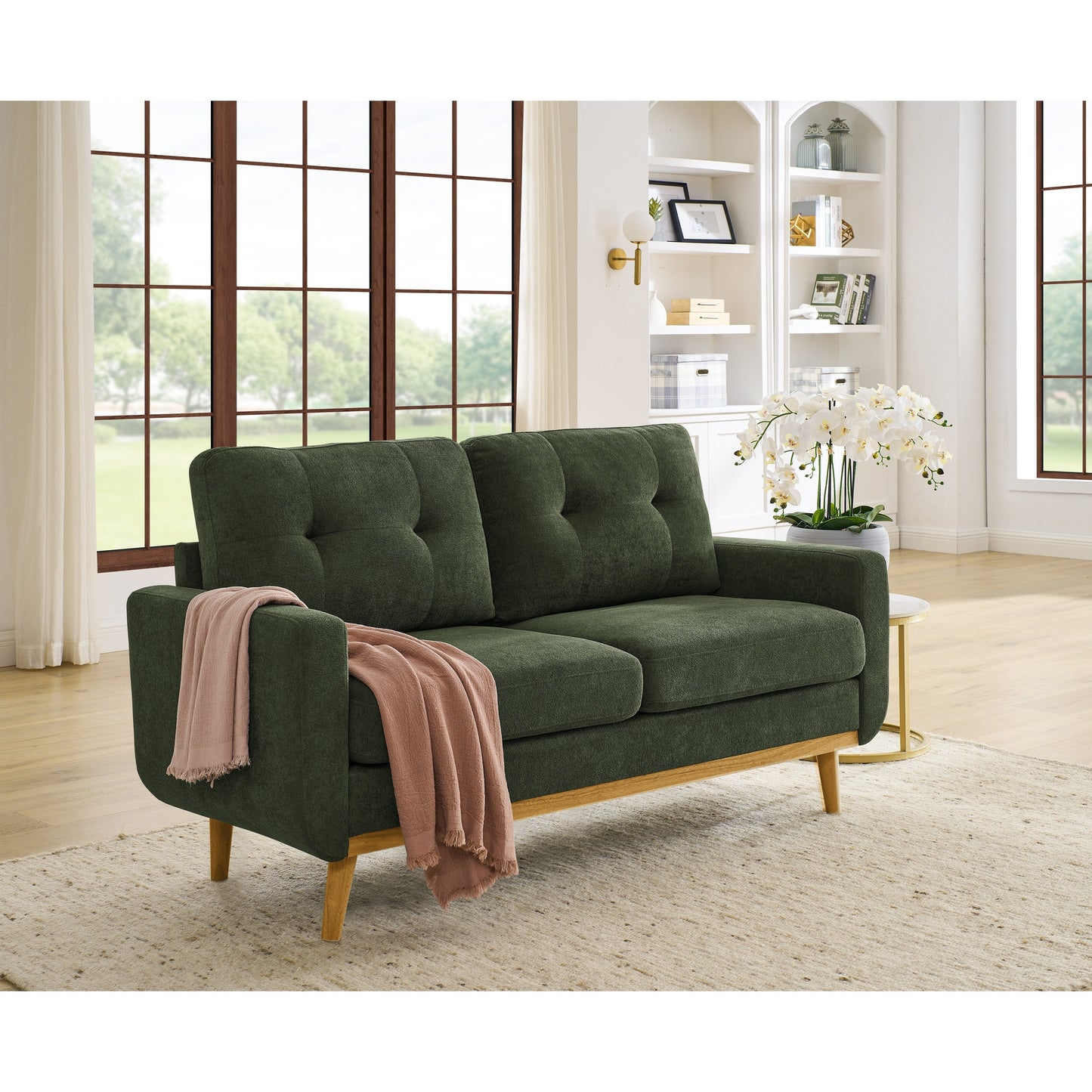 67.7 Mid-Century Tufted Loveseat with Wood Legs - 29.5 D x 67.7 W x 34.6 H