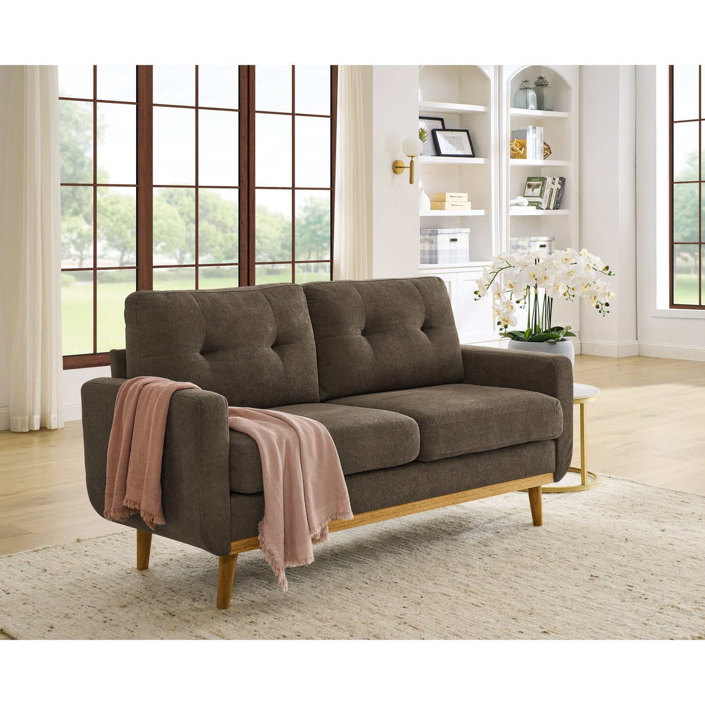 67.7 Mid-Century Tufted Loveseat with Wood Legs - 29.5 D x 67.7 W x 34.6 H