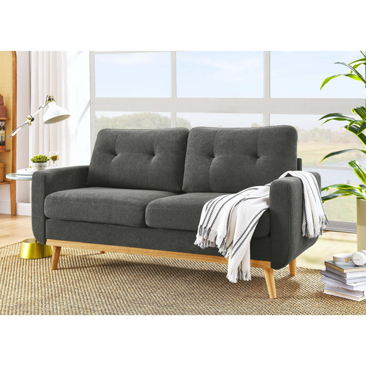 67.7 Mid-Century Tufted Loveseat with Wood Legs - 29.5 D x 67.7 W x 34.6 H