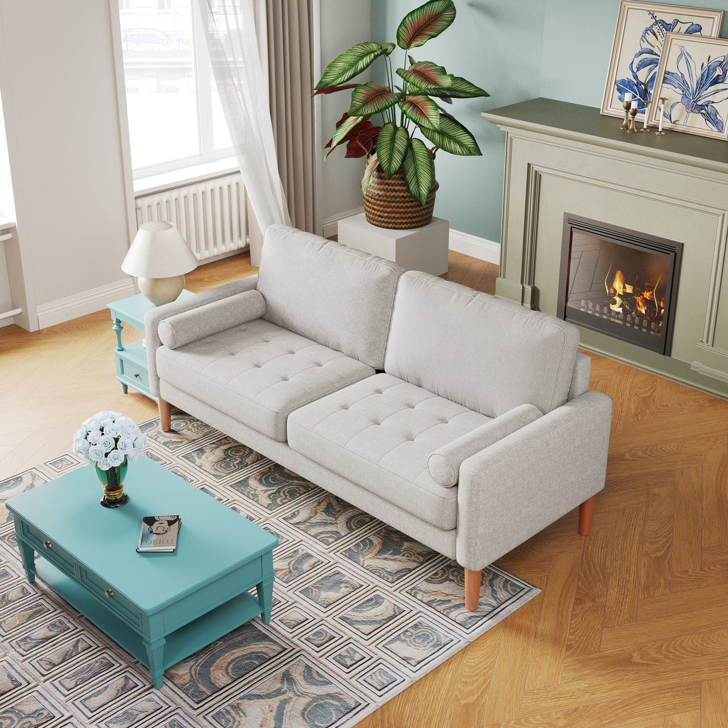 67.7 Upholstered 3-Seater Sofa with High-Density Foam Cushions, Solid Wood Frame, and Tool-Free Assembly