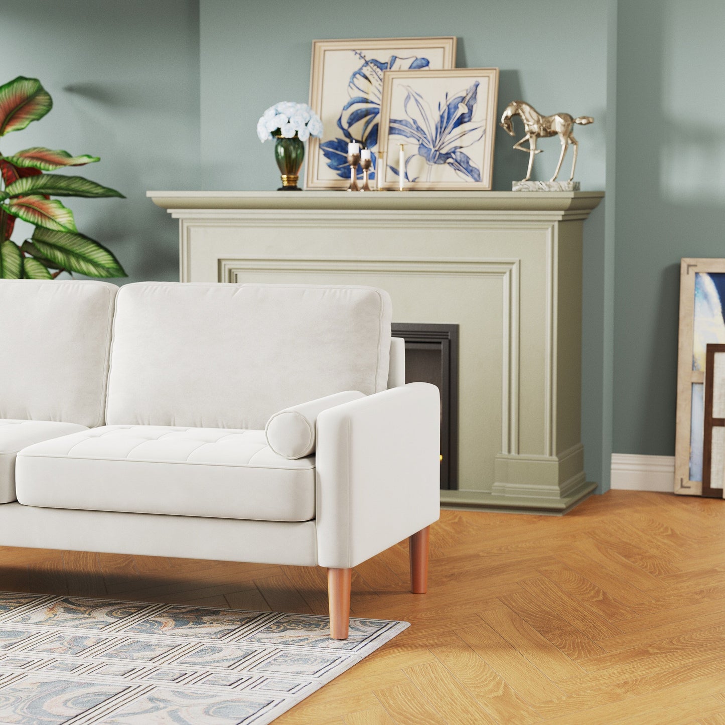 67.7 Upholstered 3-Seater Sofa with High-Density Foam Cushions, Solid Wood Frame, and Tool-Free Assembly