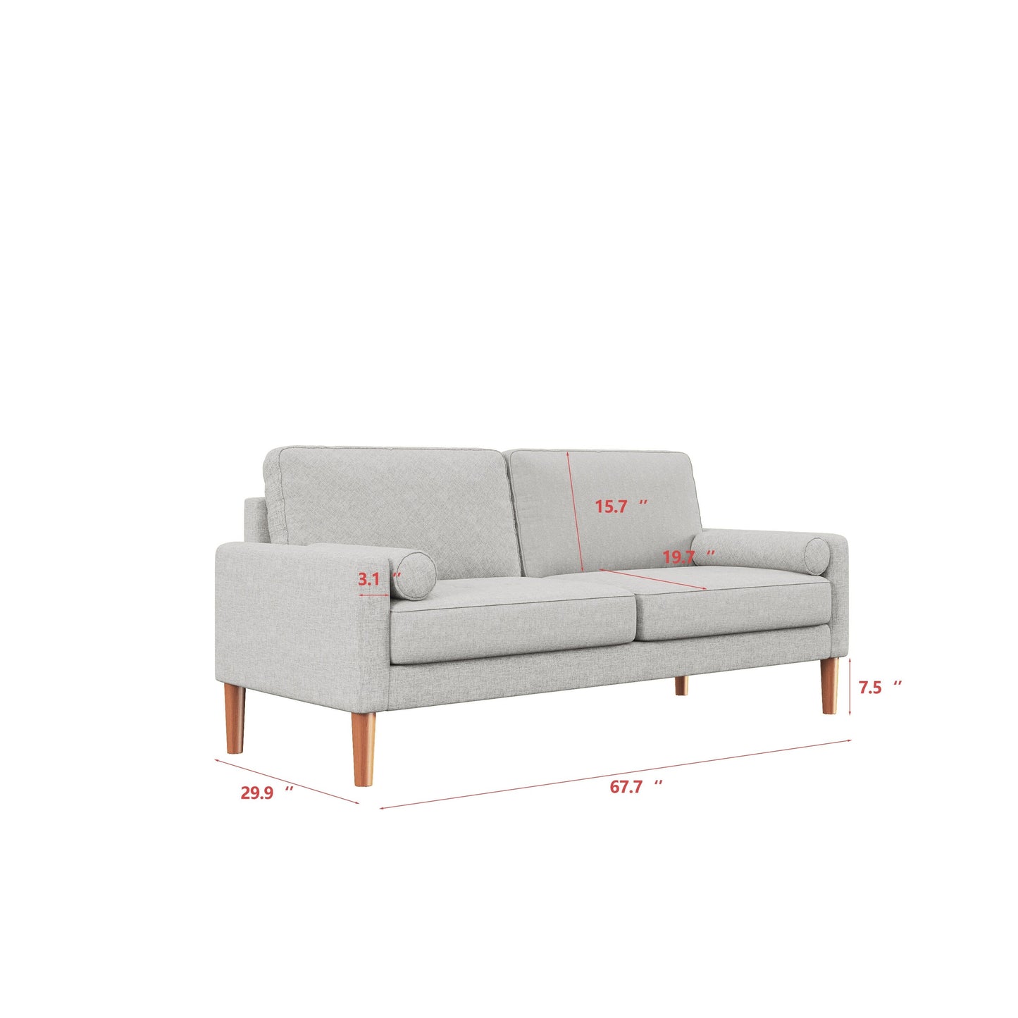 67.7 Upholstered 3-Seater Sofa with High-Density Foam Cushions, Solid Wood Frame, and Tool-Free Assembly
