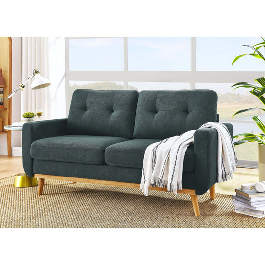 67.7 Wide Mid-Century Modern Upholstered Tufted Loveseat Sofa With Wooden Legs